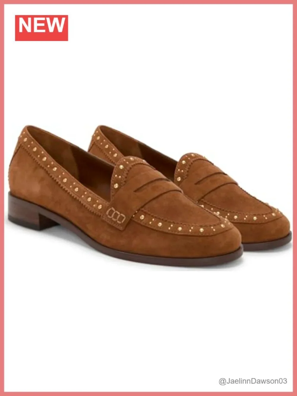 Studded Loafer Flats with Block Heel for Women Suede Fashion Shoes Round Toe